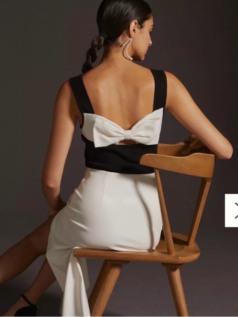 Anthropologie Black & White Backless Midi Dress with Bow